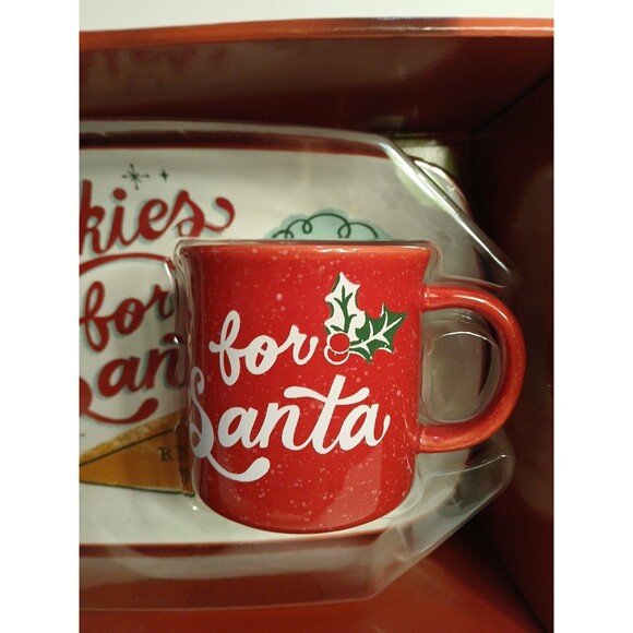 St. Nicholas Square Cookies For Santa Plate And Mug Set Red Mug Multicolor Tray - Picture 5 of 16
